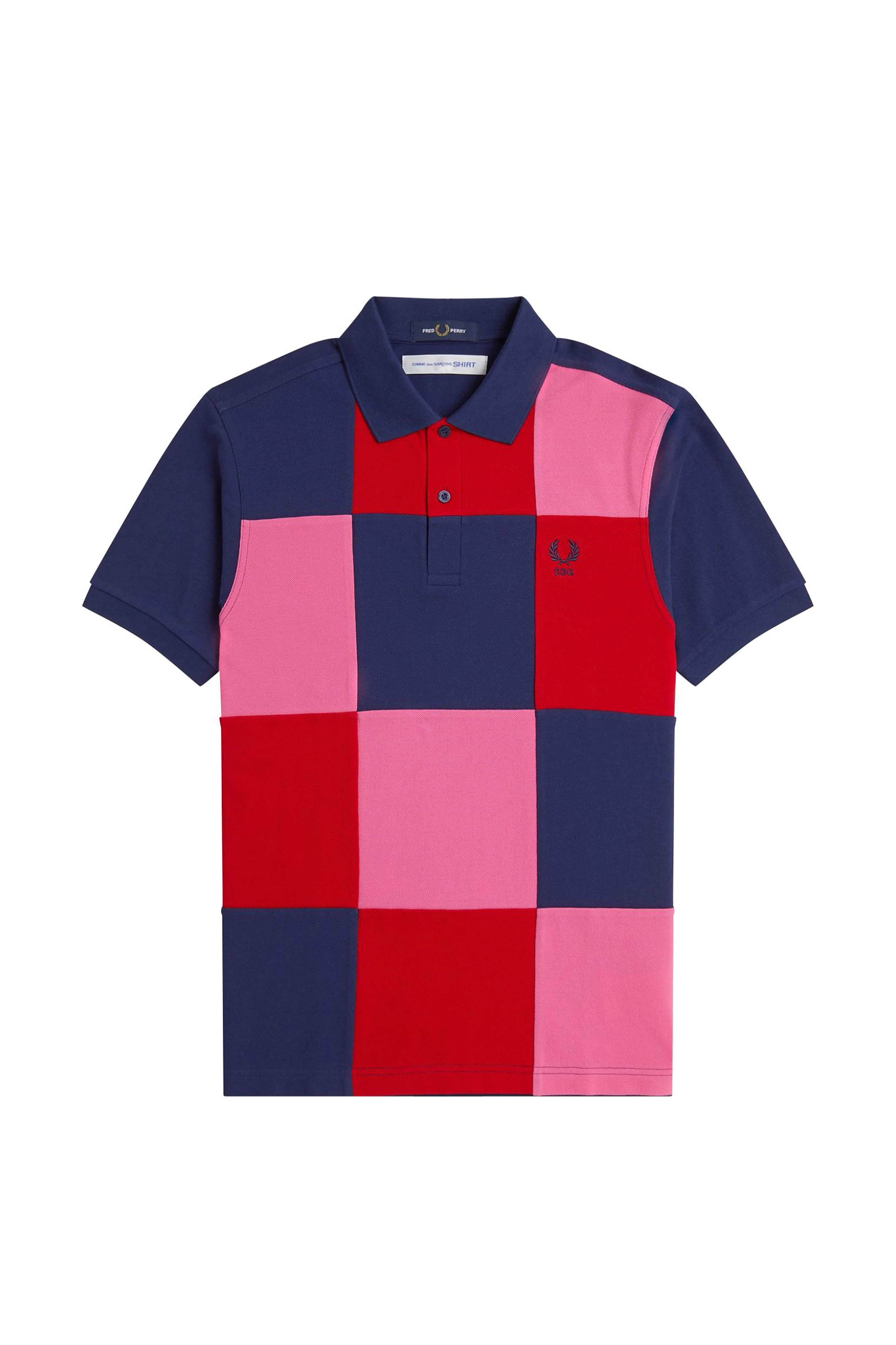 CDG X FRED PERRY MEN'S GRID PATCHWORK POLO SHIRT