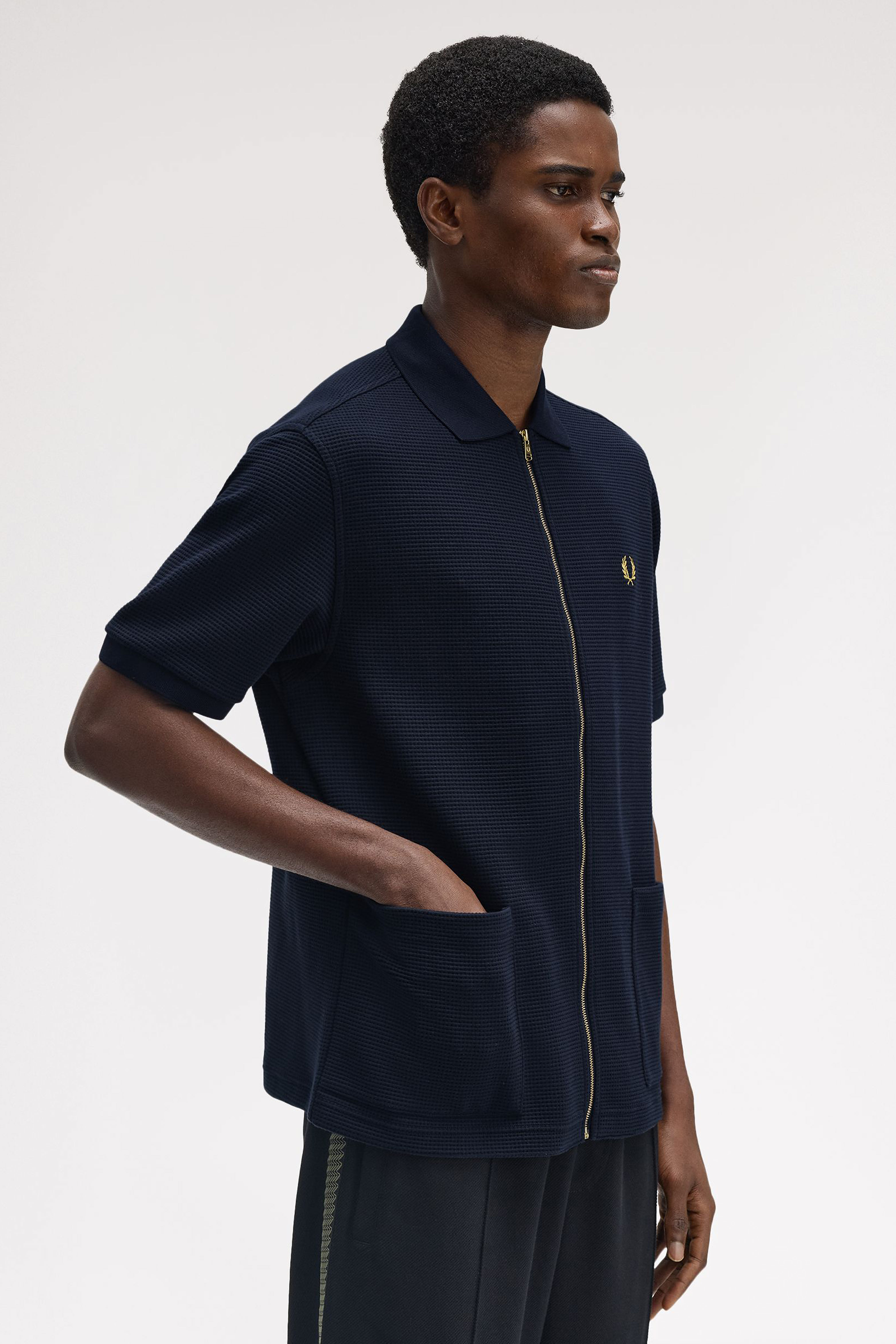 FRED PERRY WAFFLE ZIP THROUGH POLO SHIRT thumbnail 4