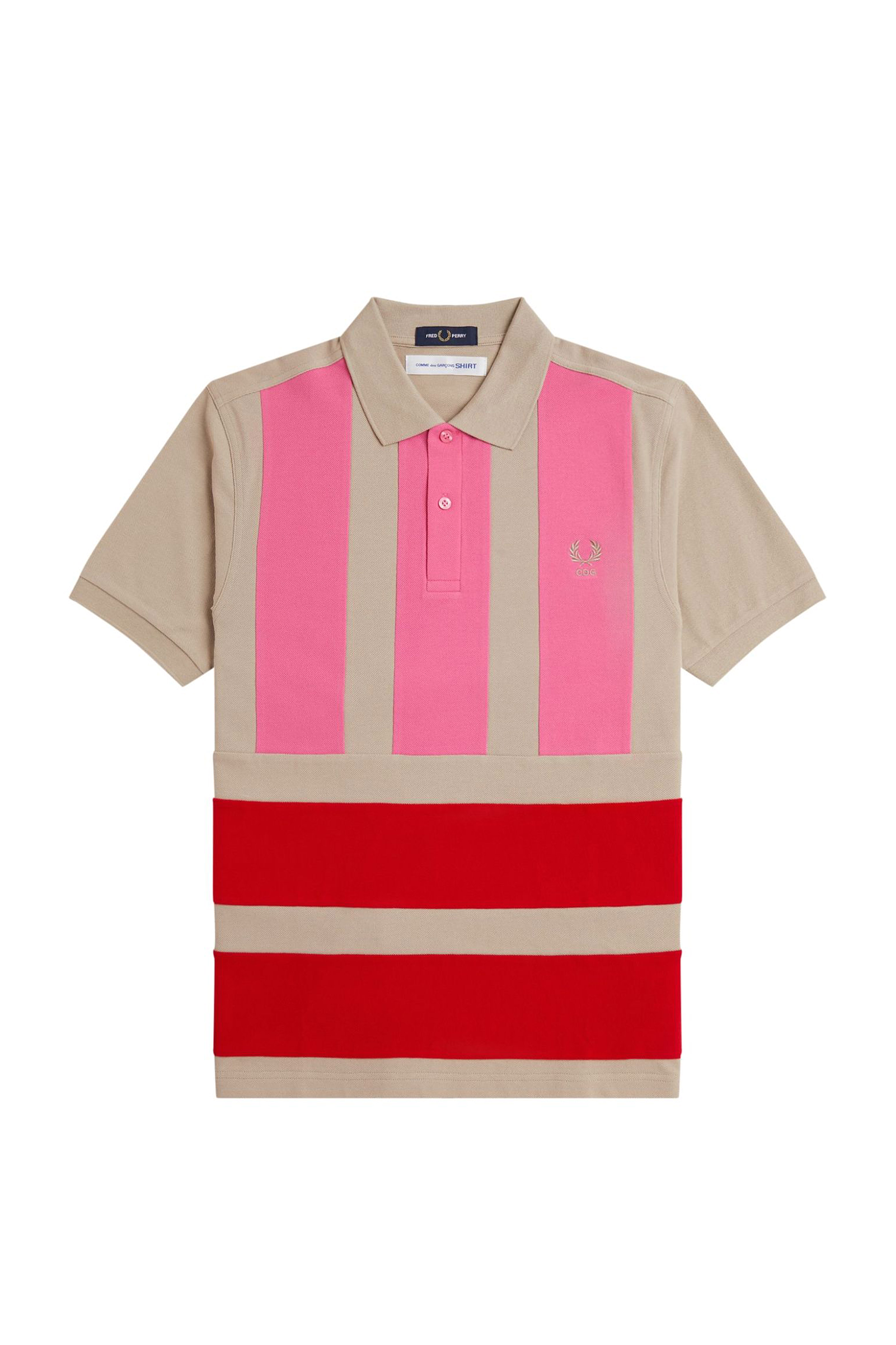 CDG X FRED PERRY MEN'S STRIPE PATCHWORK POLO SHIRT